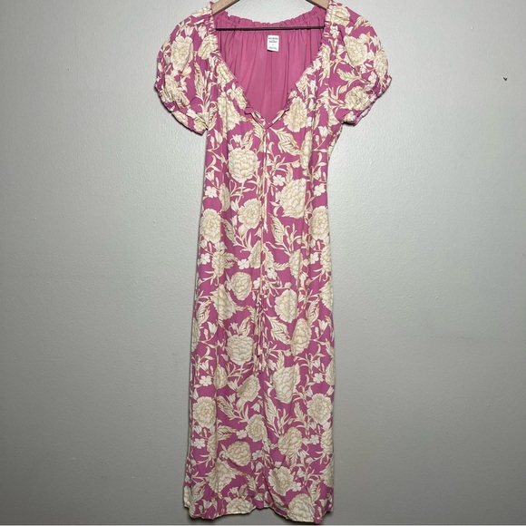 Melrose and Market Women Dress Medium Pink Tan Paisley‎ Tie Front Boho Dainty - Picture 1 of 10